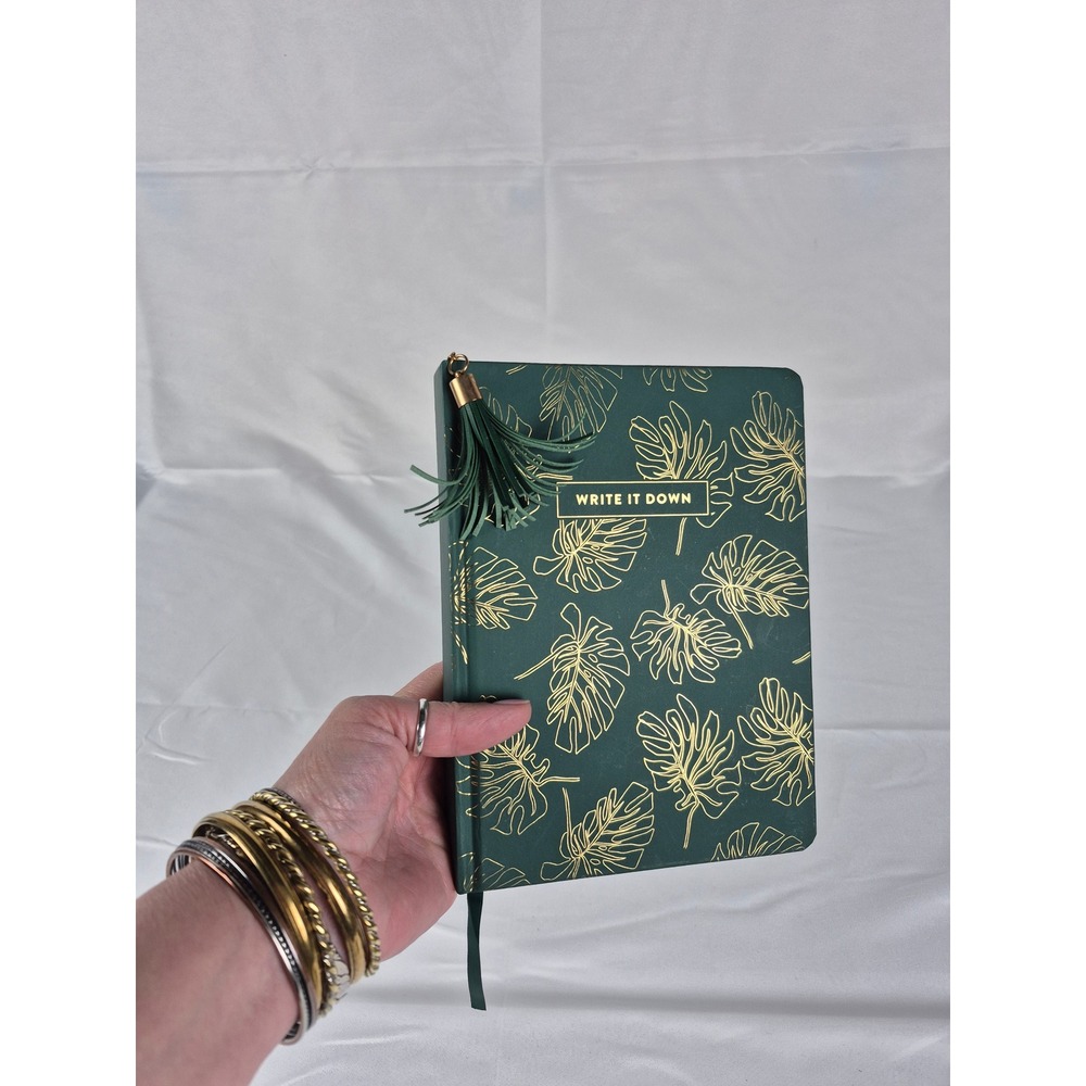 James Burke Green Gold Monstera Leaf Journal Write‎ It Down Tassel Hardcover